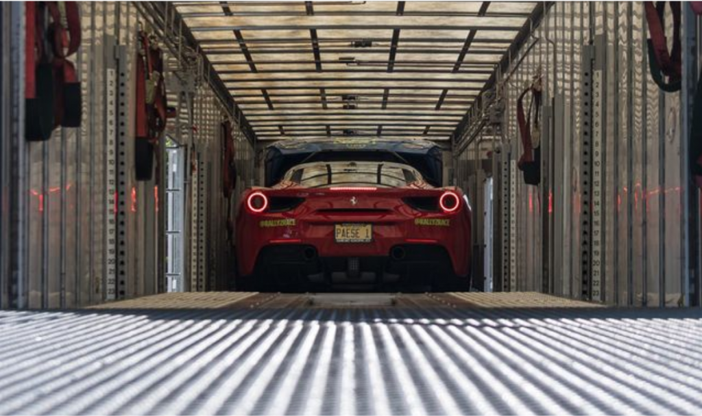 A car being packed up to prevent hurricane damage.