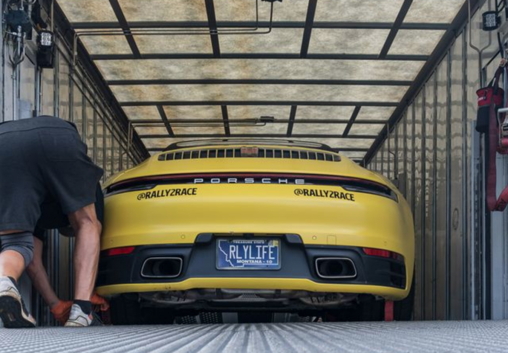 A car being prepared for transport in New Jersey.