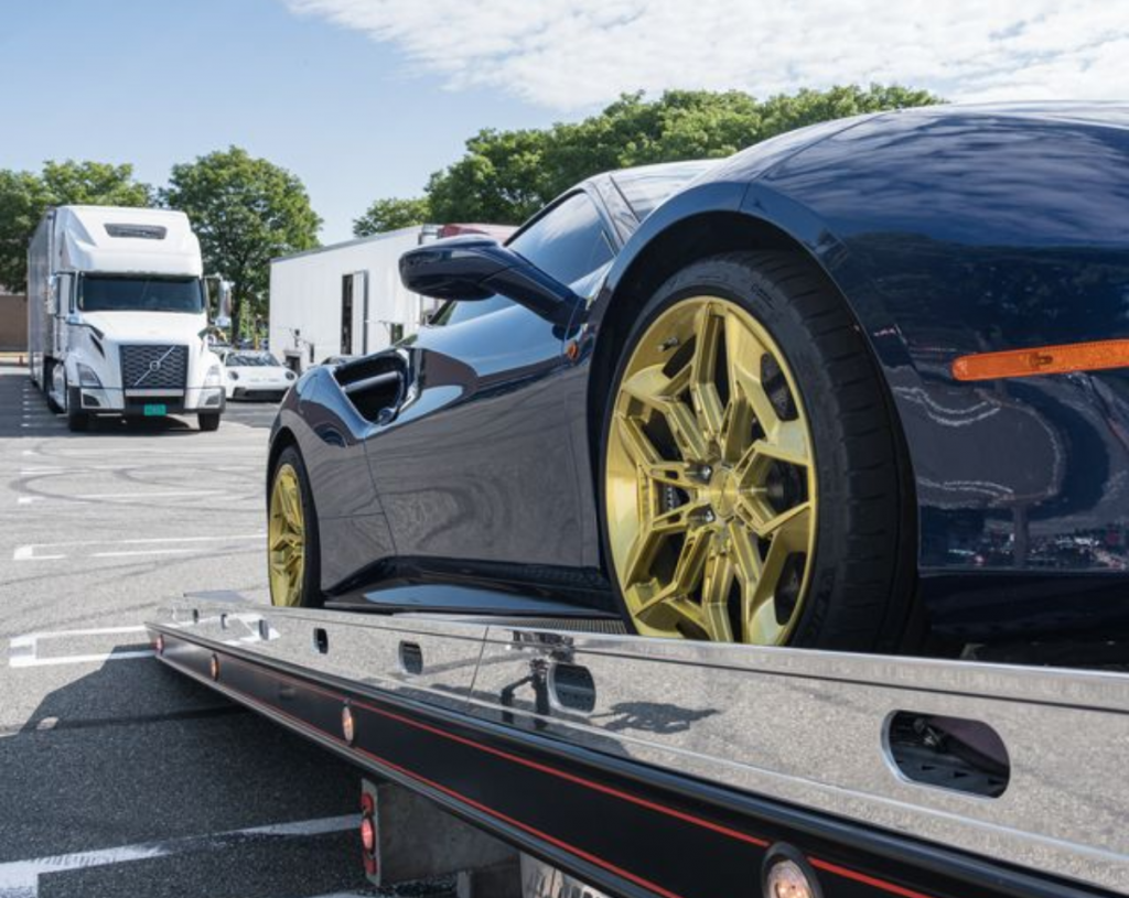 A luxury car being loaded for shipping in Pennsylvania.