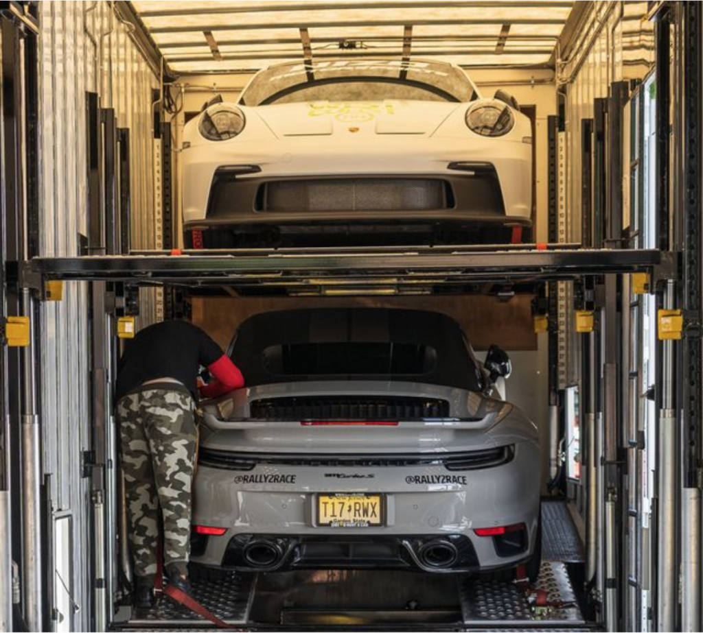Supercars being prepared for shipping in Georgia.