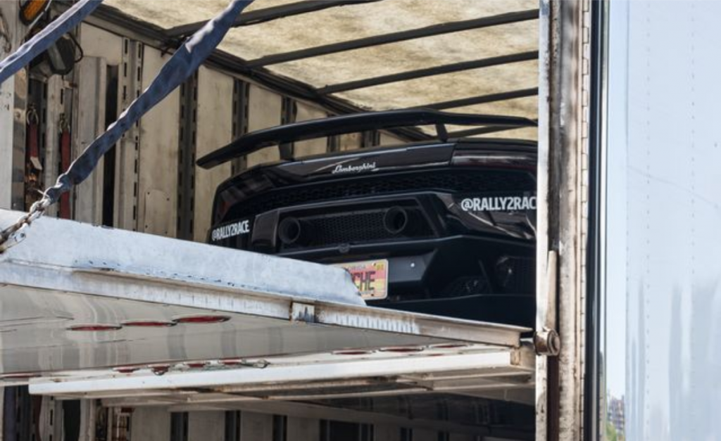 A Lamborghini being transported in Las Vegas.
